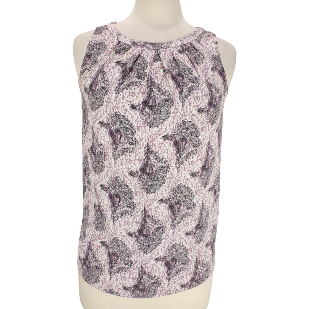 BODEN Crepe Tank Top size US 4 UK 8 Purple Floral Pleat Keyhole Tied - Picture 3 of 16